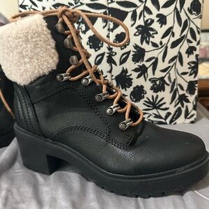 Indigo Black Ankle Boots with Cream Accents